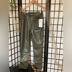 Tinseltown Hi-Rise Vintage Skinny Olive Green Faux Leather Pants
